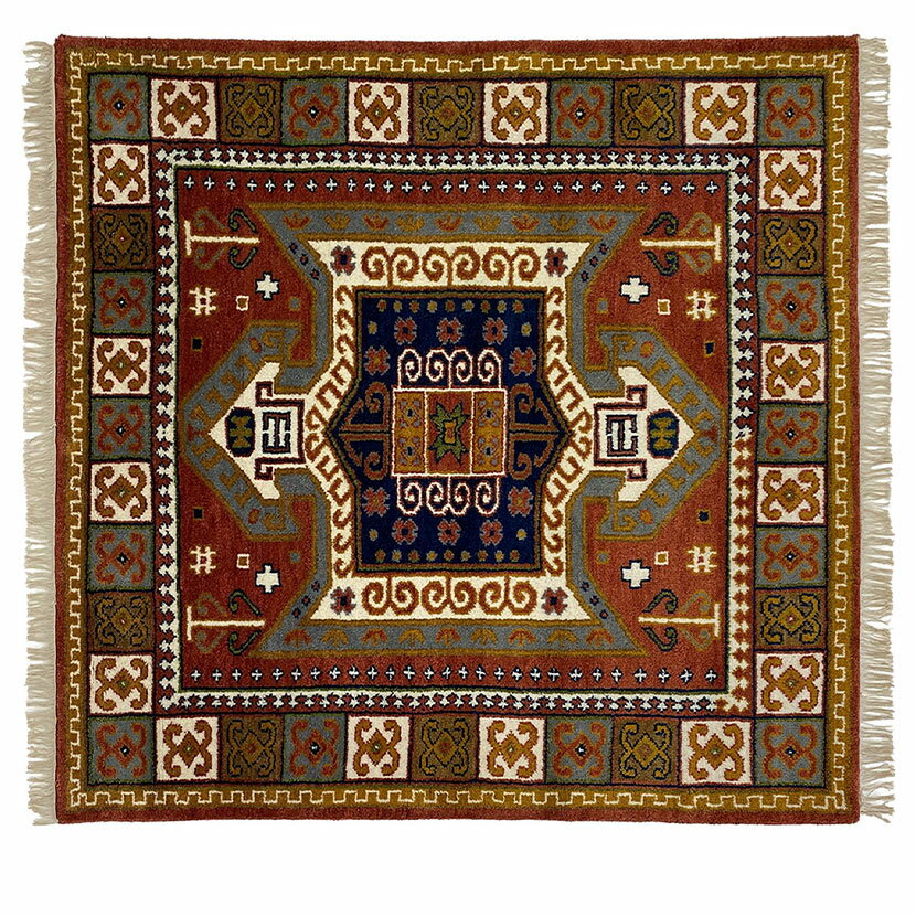 【5%OFF 30日まで】190×190cm トライバルラグ FLAG 手織り 天然素材 コットン 