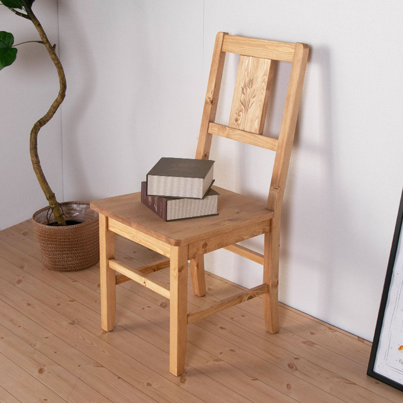 【2脚セット】 カントリーダイニングチェア 板座 ナチュラル 北欧パイン材 無垢 天然木 食卓椅子 オシャレ