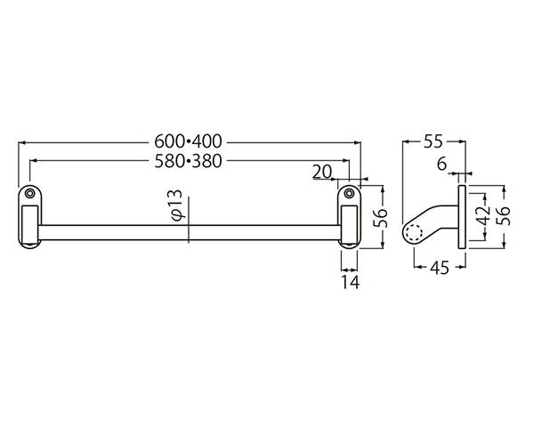 BT-40 フラットタオル掛400ミリクローム【シロクマ】