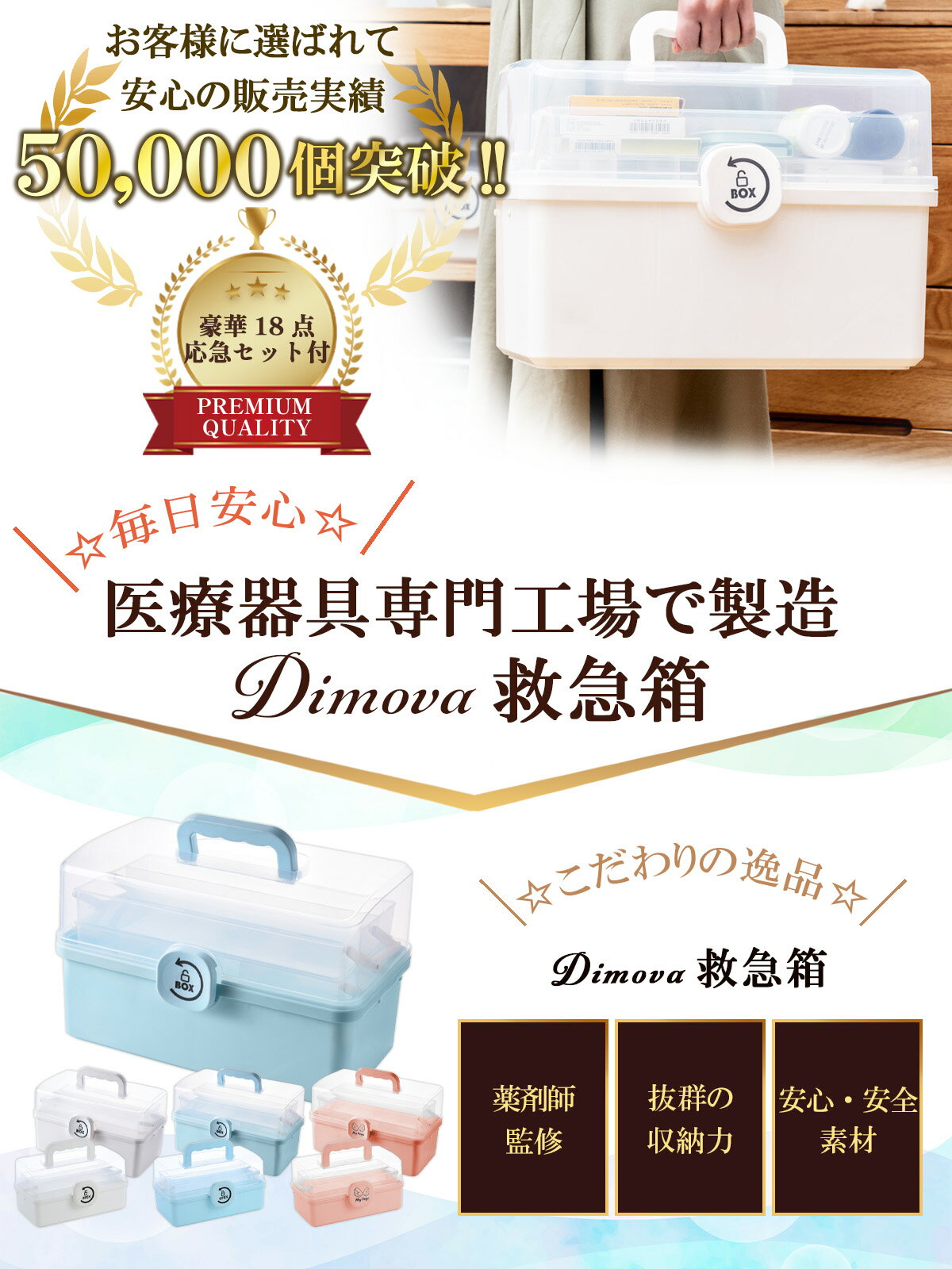 【新春ポイント5倍】＼楽天ランキング1位／【現役薬剤師が監修】救急箱 救急セット 18点セット 薬箱 3段式 大容量 おしゃれ 救急箱 常備薬収納ケース 薬ボックス 救急箱セット 救急バッグ 応急セット ポイズンリムーバー 救急セット ファーストエイド 家庭用 防災 3