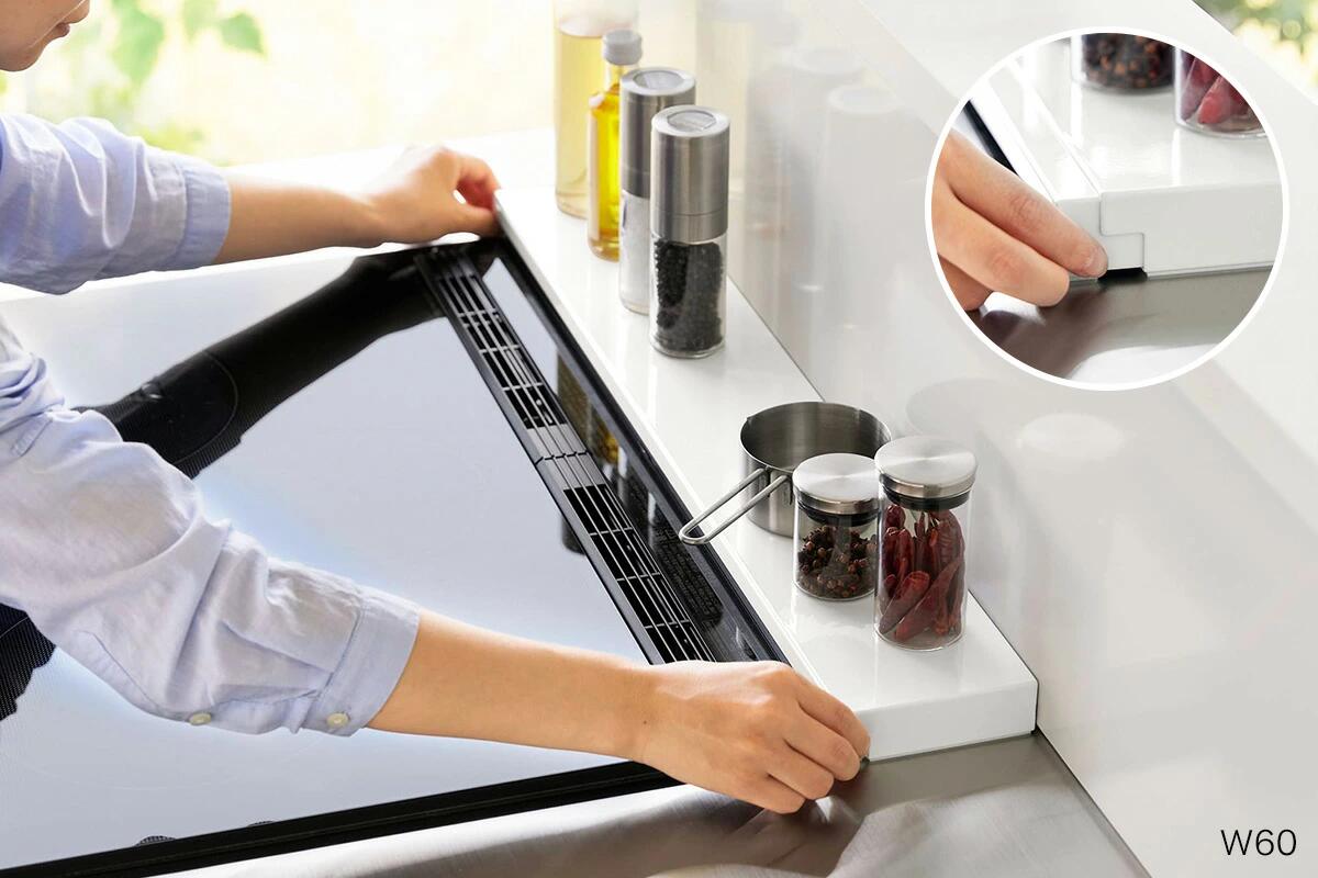 Rakuten - 排気口 カバー 65cm 75cm 奥行き 伸縮 フラット コンロ奥ラック グリル カバー キッチン 汚れ防止 油はね 油跳ね コンロカバー ガスコンロ IHコンロ 白 黒