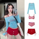 【4点セット・洋服風水着】水着 レディース 体型カバー ビキニ ラッシュガード ハーフパンツ 長袖シャツ セパレート 無地 大人可愛い 露出控えめ 20代 30代 40代 ママ水着 二の腕 太ももカバー