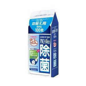 アルコール配合除菌ウエッティー　詰替用 100枚　アサヒグループ食品 除菌 ウエットティッシュ 手指 無香料 グリセリン 和光堂