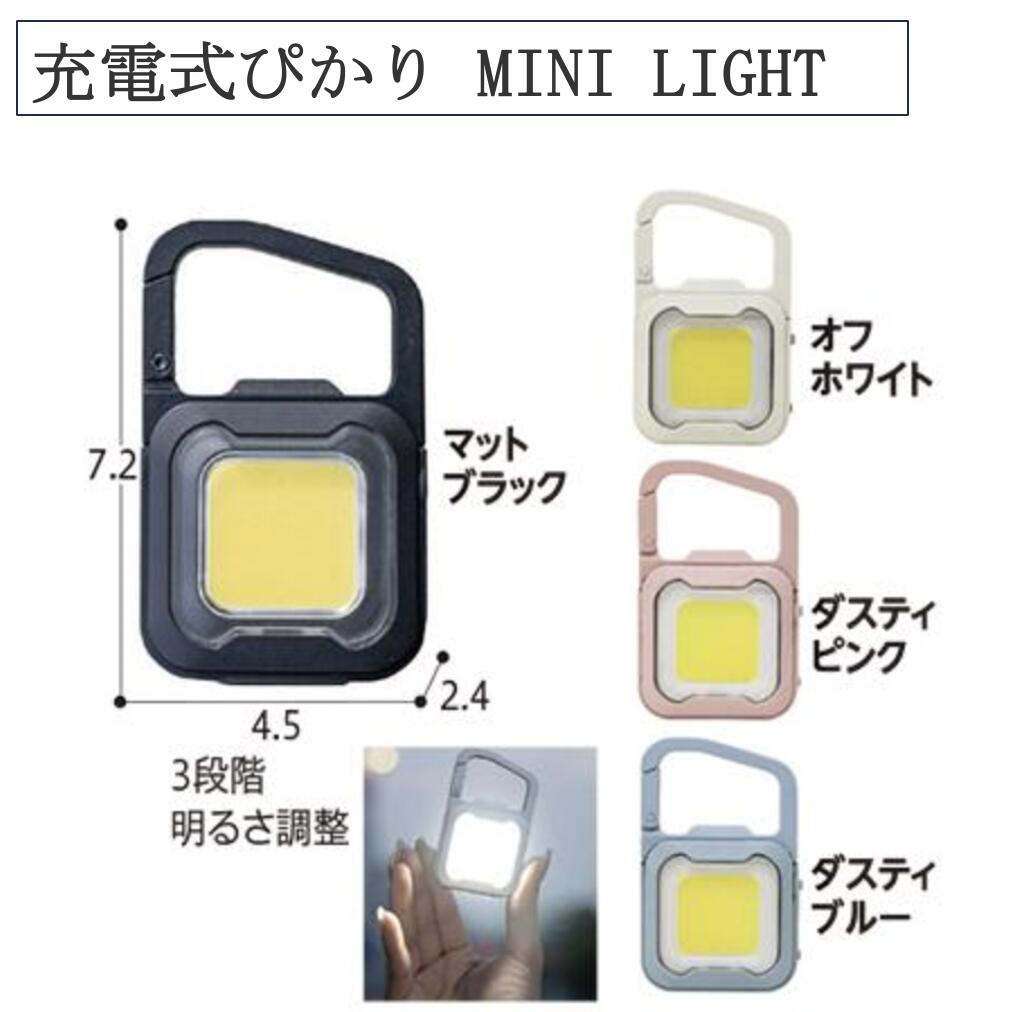 【先着50名3500円以上で110円クーポン配布】充電式 ぴかり MINILIGHT ライト カラビナ付き 二時間で充電完了 コンパクト 明るい 散歩 アウトドア マグネット ポケットにすっぽり