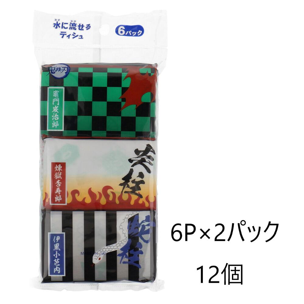 鬼滅の刃（羽織柄）プリント柄付き 水に流せる ミニポケットティシュ6個パック×2（12個）【ダイレイ】キッズ ポケットティッシュ アニメ きめつ きめつのやいば 鬼滅 アニメ 男の子 女の子