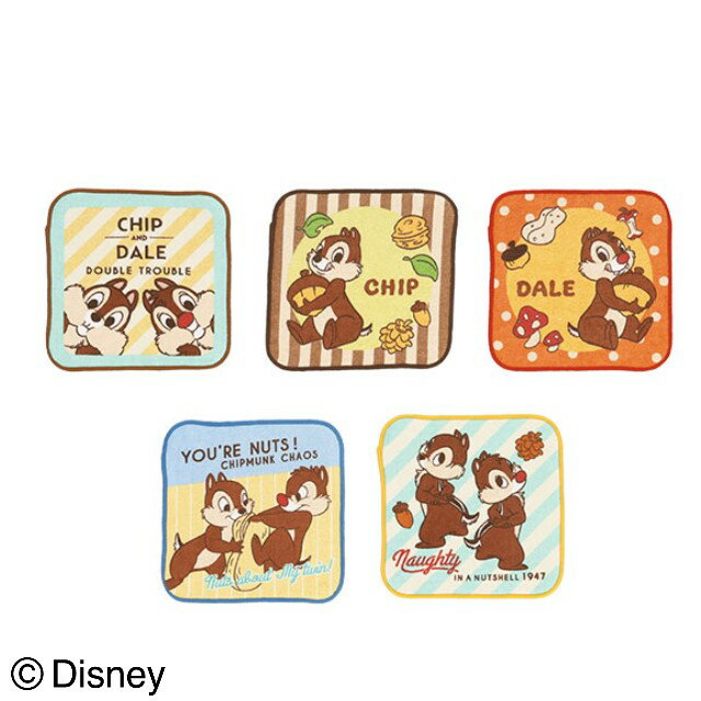 ディズニー チップ&デール わくわくペア ミニタオル 5枚組 15×15cm ハンドタオル ミニタオル タオル カラフル まとめ買い