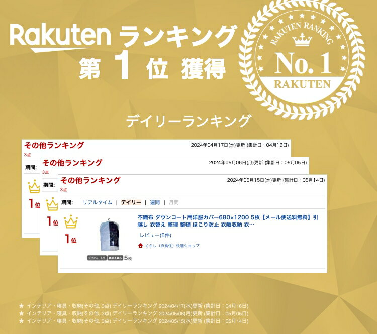 不織布 ダウンコート用洋服カバー680×1200 5枚【メール便送料無料】引越し 衣替え 整理 整頓 ほこり防止 衣類収納 衣類カバー袋 クリーニング袋 カバー 洋服カバー 衣類カバー 衣装カバー 衣類収納袋 不織布 不織布ケース 2