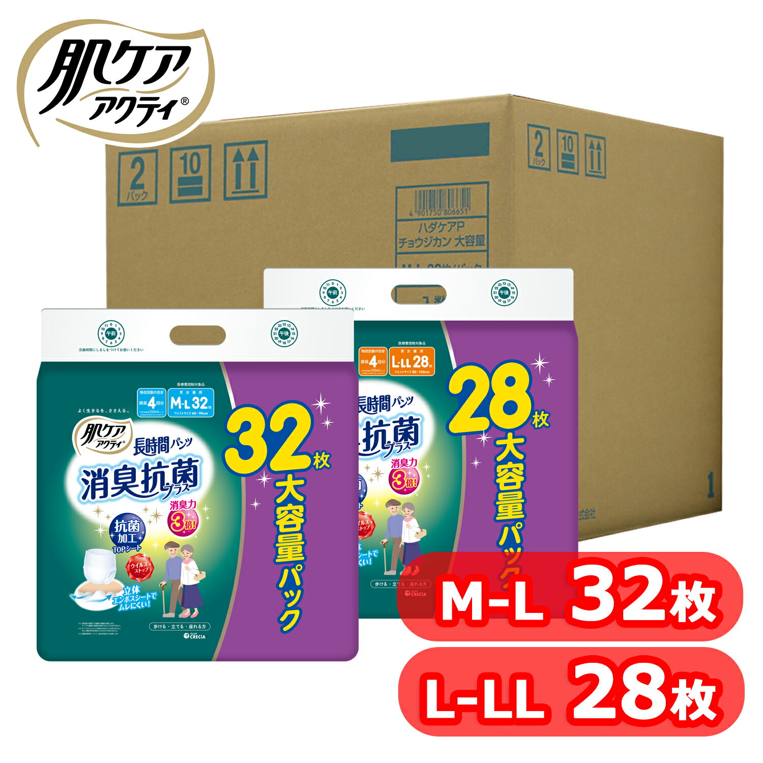 大人用紙おむつ 長時間パンツ 吸収 消臭抗菌プラス M-L 32枚 L-LL 28枚 89010大人用紙おむつ 介護オムツ 長時間パン…