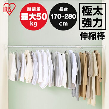 突っ張り棒 伸縮棒 幅170〜280cm 物干し つっぱり 突っ張り つっぱり棒 突っ張り棒 極太強力伸縮棒 H-GBJ-280 キッチン 洗面台 脱衣所 衣類 洋服 服 スペース 収納棒 トイレ 押入れ 一人暮らし 新生活 アイリスオーヤマ 室内物干し 物干し