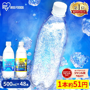 《1本あたり約51円》炭酸水 500ml 送料無料 48本 強炭酸水 ミネラルウォーター 500ml×48本 ラベルレス レモン送料無料 炭酸 富士山の強炭酸水500ml 強炭酸水500ml ケース アイリスフーズ アイリスオーヤマ