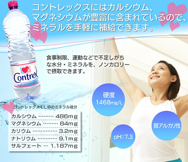 コントレックス 1500ml 12本送料無料 ミネラルウォーター Contrex 1500ml×12本入り 飲料水 お水 ドリンク 1.5L×12本入り フランス 海外名水 硬水 【D】 あす楽