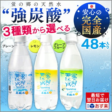 炭酸水 強炭酸 蛍の郷の天然水 500ml 48本 送料無料 強炭酸水 炭酸 プレーン レモン グレープフルーツ 炭酸飲料 国産 完全国産 日本製 水 ソーダ ソーダ水 スパークリングウォーター スパークリング 軟水 ペットボトル ケース【D】 あす楽