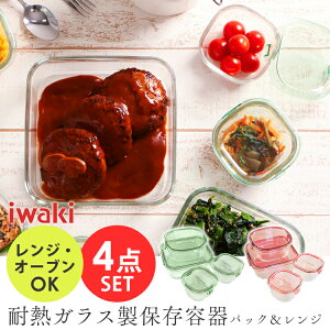 保存容器　耐熱ガラス iwaki 角型4点セット PSC-PRN4G1送料無料キッチン ギフトセット 保存容器キッチン キッチン保存容器 キッチン耐熱ガラス AGCテクノガラス(株)【D】 食品 ストックつくおき