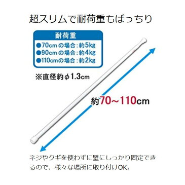 物干し つっぱり 突っ張り つっぱり棒 突っ張り棒伸縮棒超スリム RSV-110 キッチン 洗面台 浴室 お風呂 衣類 洋服 服 整理 収納 玄関 げた箱 スペース 収納棒 トイレ 押入れ 一人暮らし 新生活 送料無料 隙間収納 部屋干し アイリスオーヤマ【TB】【TK】