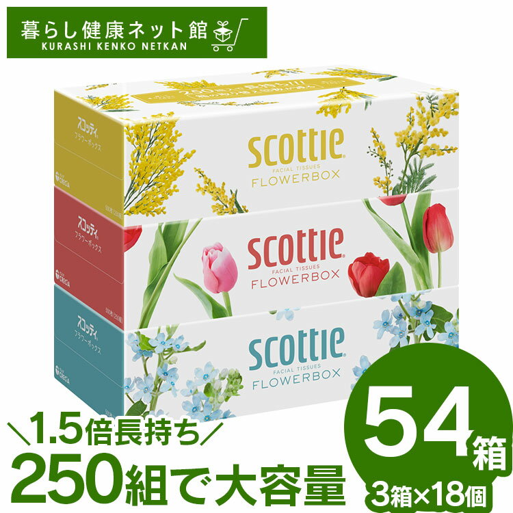 ＼3箱で約5箱分 ／【54個】ティッシュ スコッティ250組 500枚 3箱 18個 フラワーボックス ティッシュペーパー 大容量 +100回分 長持ち ティシュ― 箱 ボックスティッシュ 送料無料 クレシア 日…