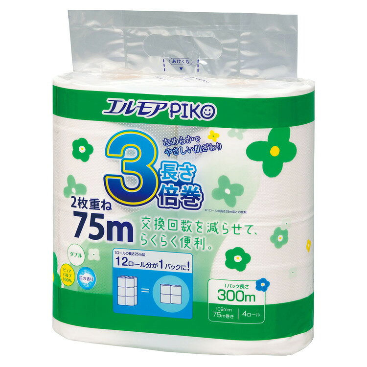 トイレットペーパー 香り付き エルモア ピコ 3倍巻き 4ロール ダブル 75m 143160 トイレットペーパー 3倍巻き パルプ ソフト 香り ピコ 4ロール 大容量 長持ち エルモア 【D】