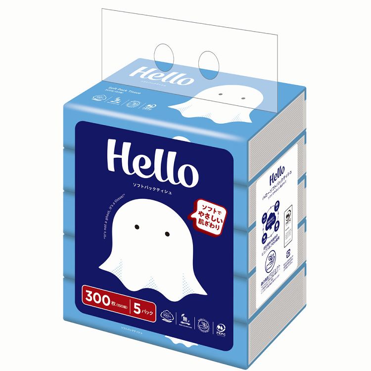 ティッシュペーパー Hello ソフトパック ハロー ソフトパックティッシュ 150組×5個パック 5238箱なし ソフトティッシュ ティシュ tissue_paper 花粉症 チリ紙 鼻紙