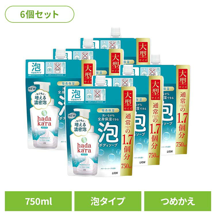 【6個セット】hadakara（ハダカラ）泡ボディソープ ソープ つめかえ用 大型 02158ライオン スキンケア 浴用 ボディソープ ハダカラ 詰め替え クリーミーソープ 泡 750ml LION LION