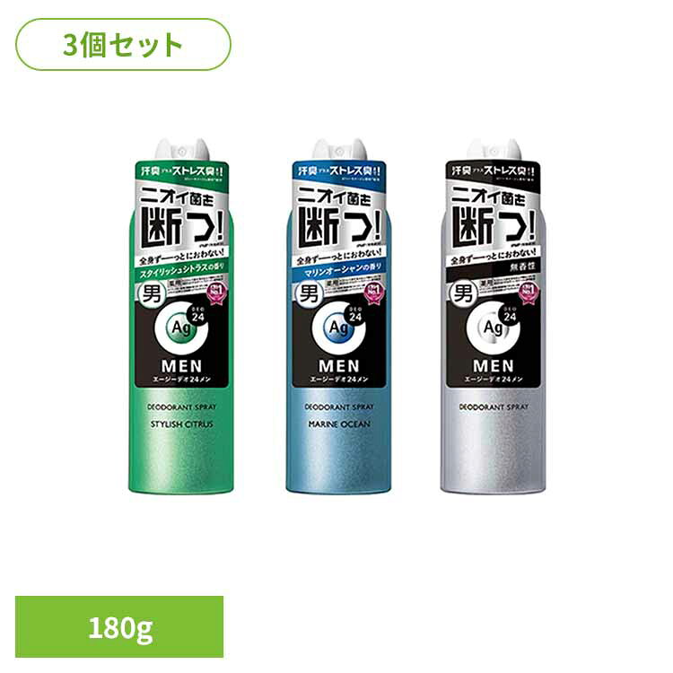 【3個セット】エージーデオ24メン メンズデオドラントスプレー N LL180g 19195 19196 19197加齢臭 ストレス臭 アブラ 密着 噴射 無香性 全身 高機能 男の汗 LLサイズ エージーデオ24 スタイリッシュシトラス マリンオーシャン 無香性