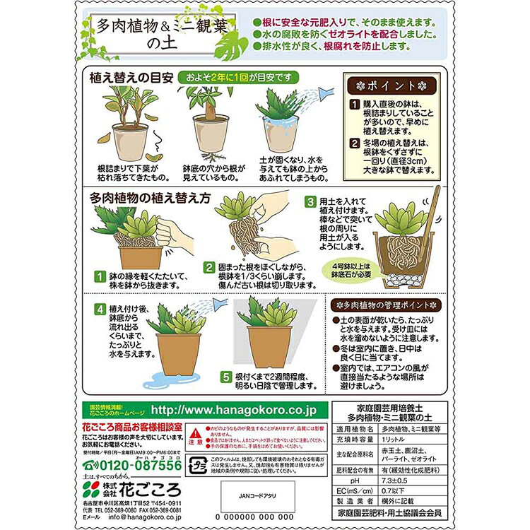 [最大400円クーポン★くらしに+] 多肉植物＆ミニ観葉の土 1L 培養土 用土 安全 元肥...