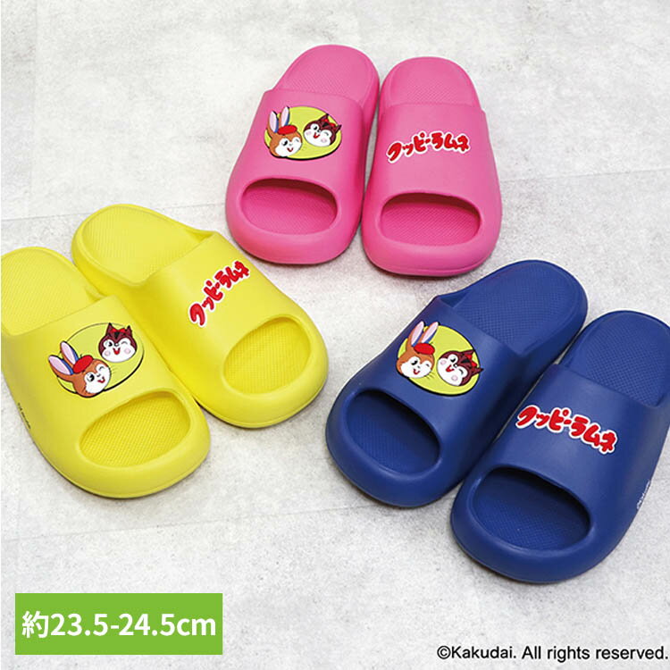 乐天商城 - クッピーラムネ BIGワッペンサンダル レディース SY-13073サンダル クッピーラムネ スリッパ 厚底 軽い キャラクター 履き心地 レトロ シンプル おしゃれ クッピーラムネ ブルーMサイズ イエローMサイズ ピンクMサイズ ブルーLサイズ イエローLサイズ ピンクLサイズ