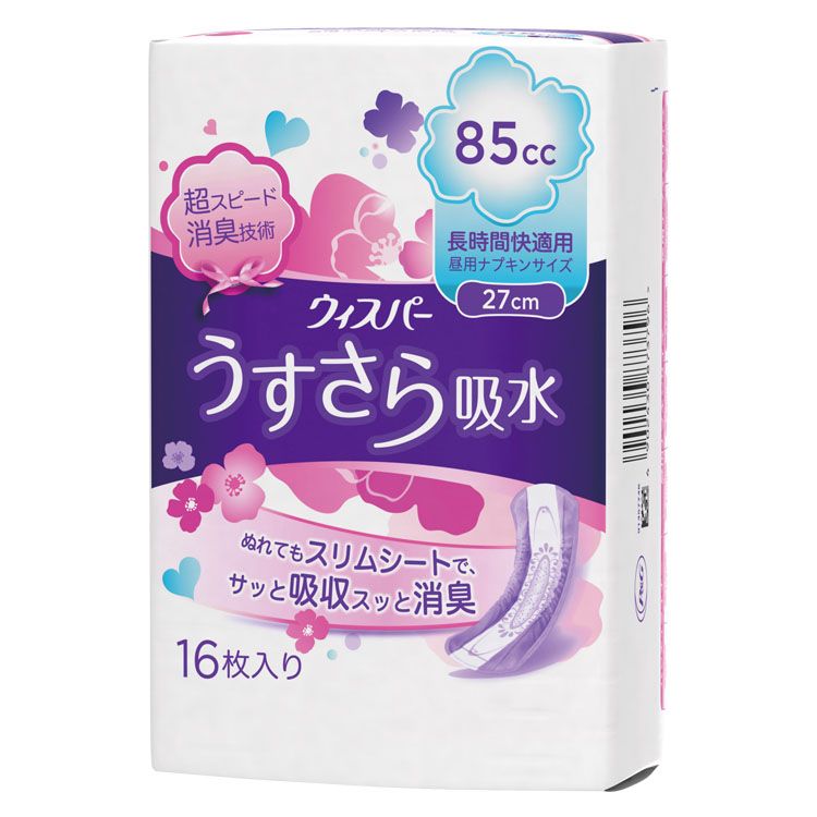 ウィスパ- うすさら吸水 長時間快適用 85cc 16枚 ナプキンサイズ 消臭 吸水ケア 尿ケア 水分 長時間用 P&G 女性用 さらさら 27cm【D】