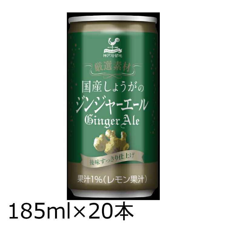 【20本】神戸居留地 厳選素材国産しょうがのジンジャーエール 缶 185ml 炭酸 微炭酸 国産 生姜 辛口 子ども ジュース 箱 富永貿易【D】