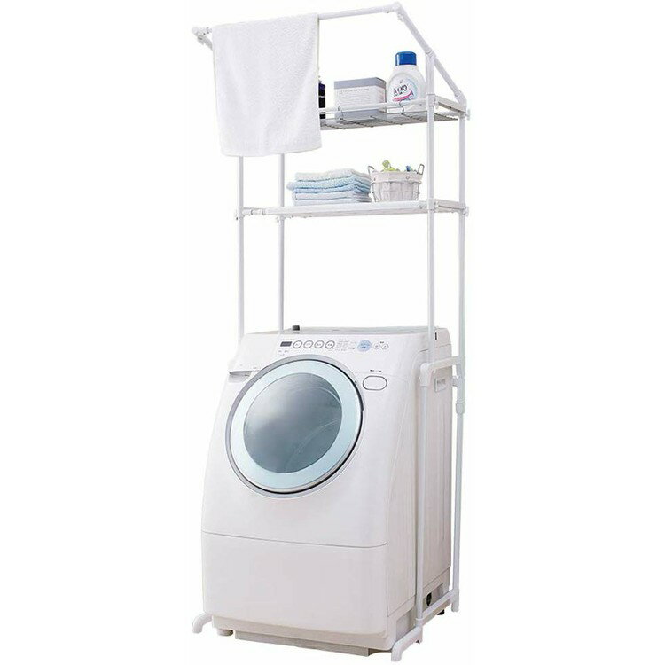 ランドリーラック 防水パン おしゃれ 洗面所 伸縮 2段 LRH-18P 送料無料 洗濯機ラック ラック 洗濯機収納 洗濯ラック 収納 ランドリー収納 収納棚 ...