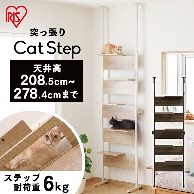 キャットタワー 突っ張り ステップ キャットウォーク キャット CATS-68 ライトナチュラル ウォールナット送料無料 猫 ねこ ネコ キャットウォーク キャット キャットロード 壁 壁面 おしゃれ 省スペース アイリスオーヤマ