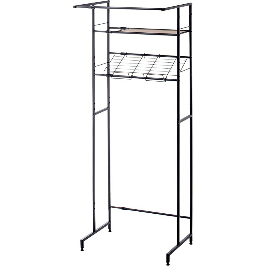 平安伸銅工業 伸縮可能洗濯機ラック バスケット台付き HSR-4BK マットブラック 【幅64〜82×奥行53×高さ..