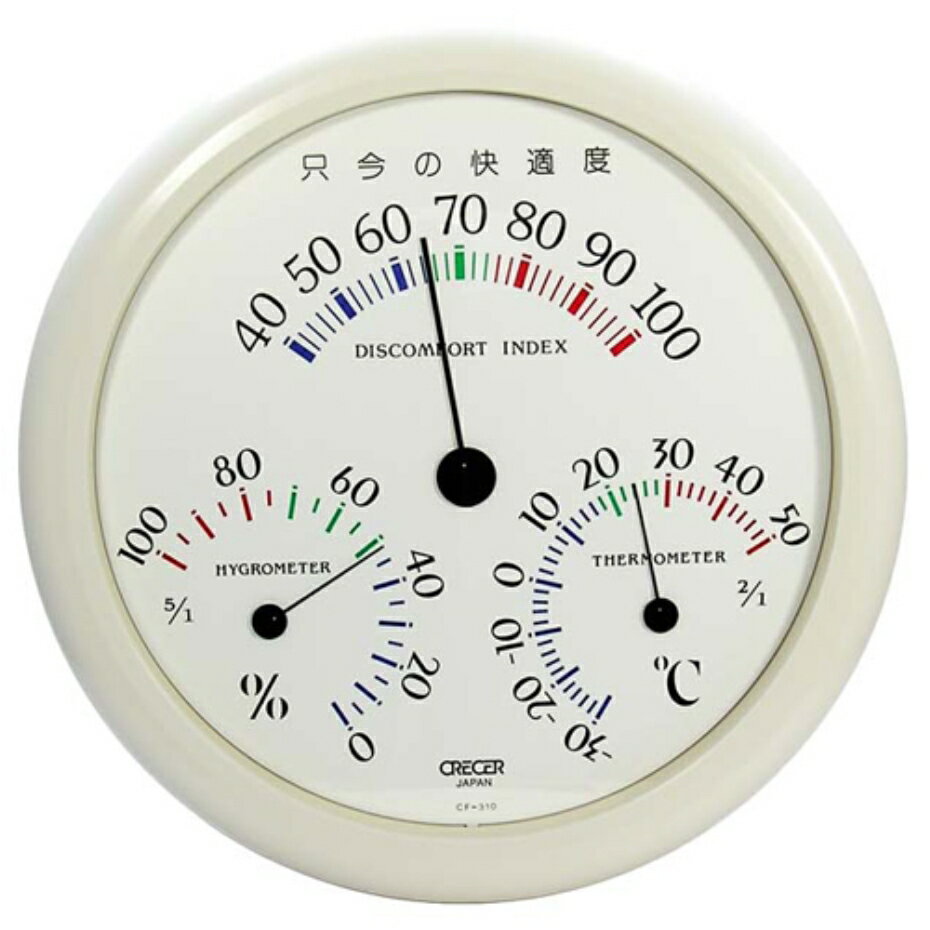 クレセル 不快指数計付き温湿度計 CF-310 W ホワイト 直径30cm