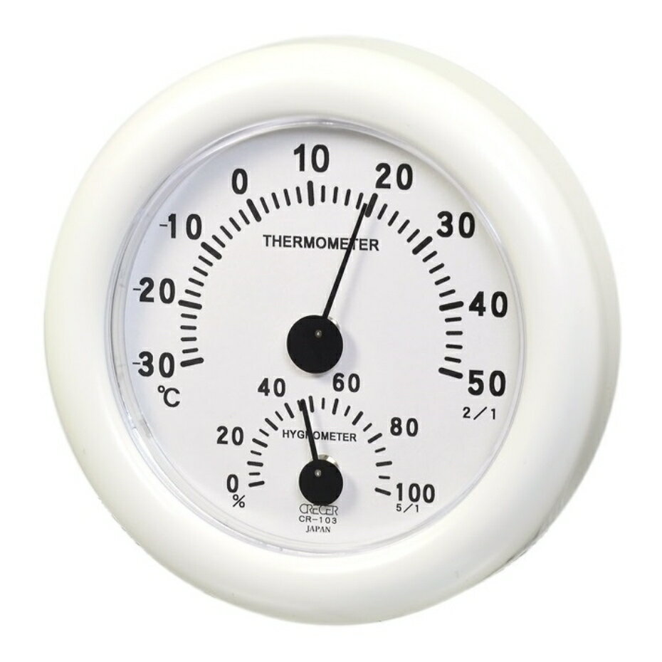 【宅急便コンパクト】クレセル 温湿度計 エアコンマネージャー CR-103 W ホワイト 直径10cm【日本製】
