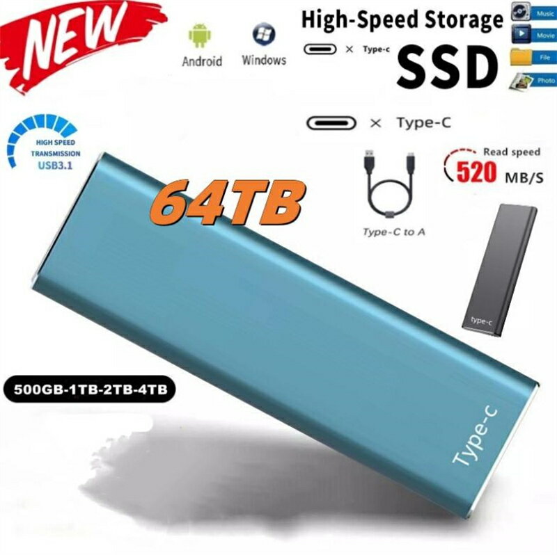 SSD 1TB 外付 ポータブルSSD 外付けハードディス USB-A/USB-C両対応 500GB 超薄型ポータブル ハードディスク 2TB USB3.1 Type-C 対応 スマホ互換可 耐衝撃