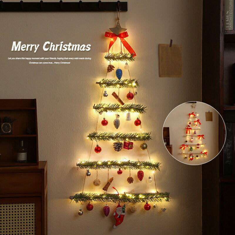 壁掛けツリー LED ライト付 クリスマス ツリー 壁掛けツリー ウォールツリー インテリア 木製 led クリ..