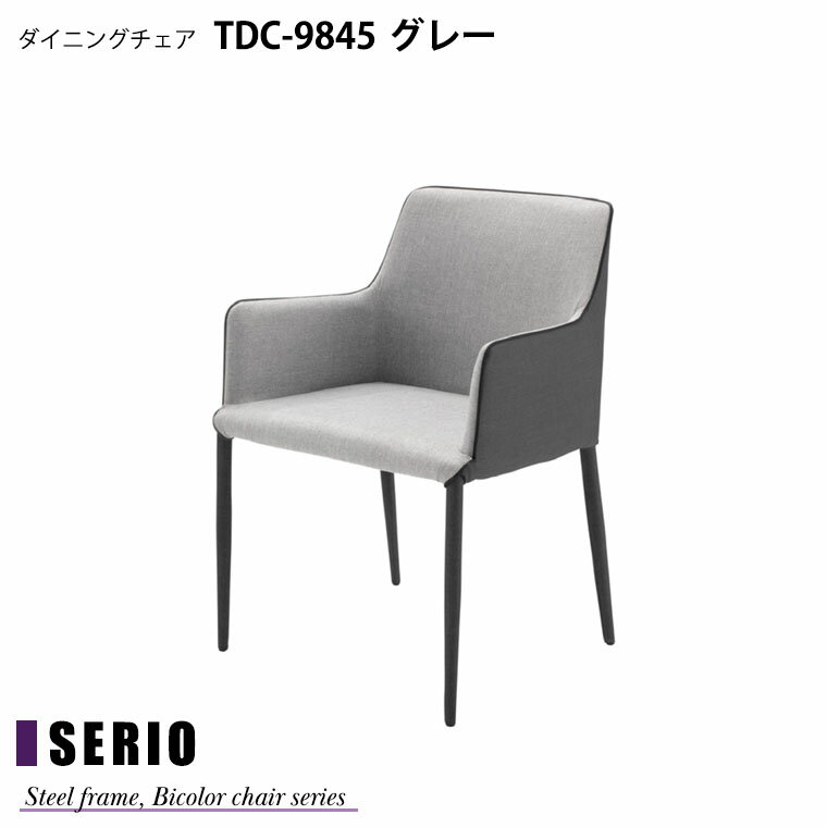 ダイニングチェア セリオ アームチェア TDC-9845 (グレー ) おしゃれ 布張り シンプル ダイニング 食卓椅子 チェア いす 北欧 スチール脚 W54.5×D58×H76(SH43)(AH59.5)cm 【完成品】【あずま工芸】