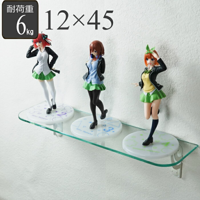 フィギュアラック ウォールシェルフ 石こうボード ベニア 対応 壁 棚板 ガラス 12×45cm （ 壁付け 壁掛..