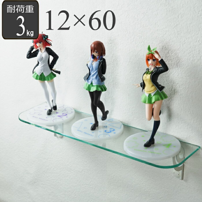 フィギュアラック ウォールシェルフ 石こうボード ベニア 対応 壁 棚板 ガラス 12×60cm （ 壁付け 壁掛..