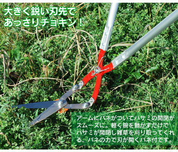 【送料無料】草刈かっちゃん 草刈り はさみ ガーデニング 草刈り ハサミ 雑草 庭 道 草刈 草苅 畑 掃除 夏 立ったままで草刈り 立作業用 腰痛対策 腰負担軽減 バネ付 らくらく 草刈り 三木金物 兵庫三木 日本製 組立式 暮らしの幸便