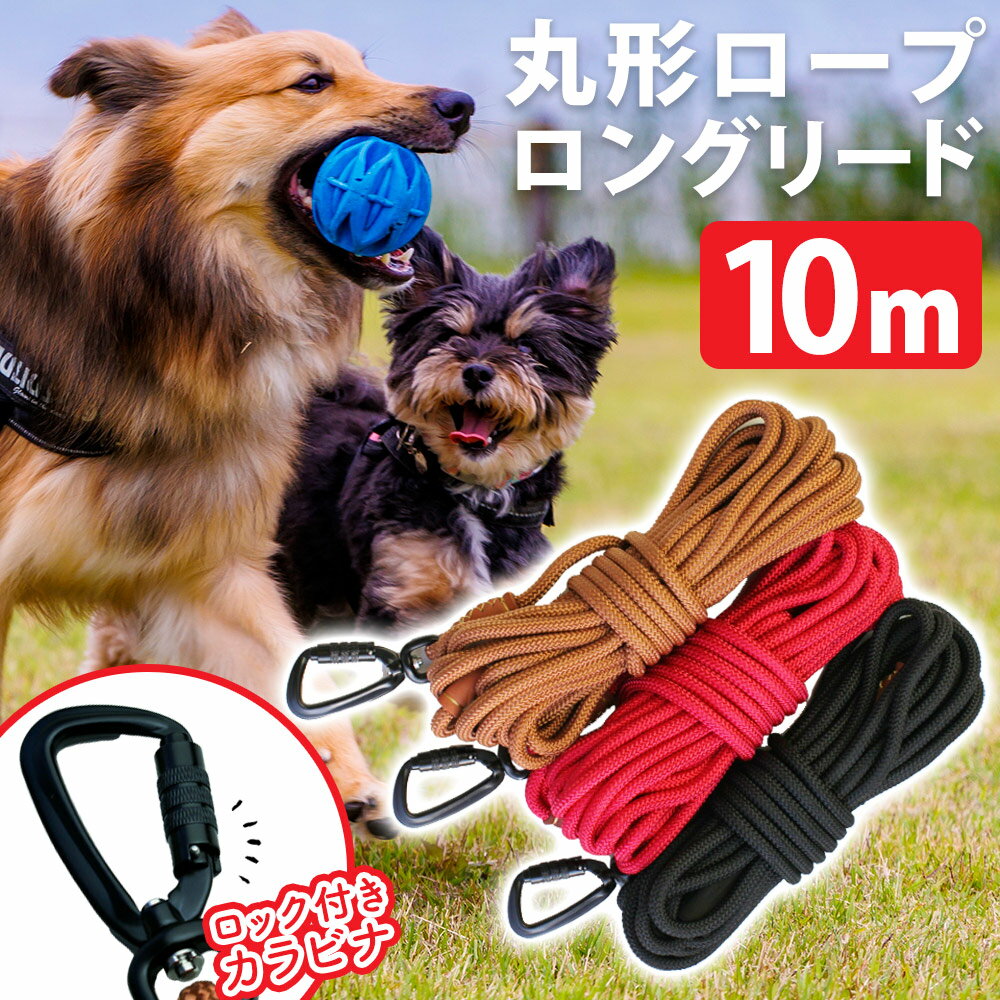 【あす楽＆送料無料】ロングリード【10m】 大型犬用 小型犬用 中型犬用 ロープ リード 外れ 防止 おしゃれ 可愛い 紐 丈夫 絡まない 360度回転 ねじれにくい 犬 絡まりにくい 長い 丸ひも 丸ロ…