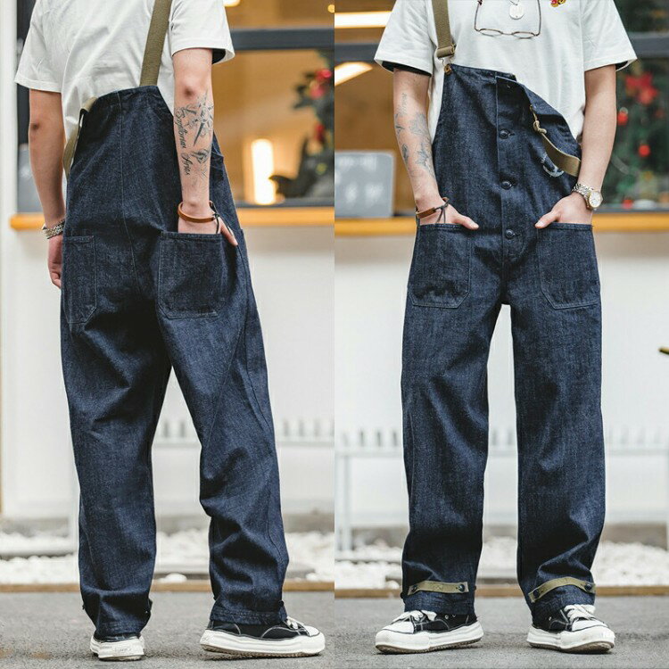 オーバーオール メンズ おしゃれ 海軍 デッキ サロペット デニム カーゴパンツ カジュアル パンツ 吊りズボン つなぎ 作業服 長ズボン アメカ シルエット ゆったり オーバーサイズ