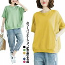 トレーナー レディース 春 おしゃれ 大きいサイズ 大人 プルオーバー トップス 半袖 tシャツ 5分丈 ビッグシルエット カジュアル ラウンドネック 半袖tシャツ シンプル