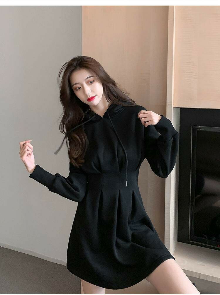 【スーパーSALE先着10名：600円Offクーポン】ワンピース レディース ワンピ ミニ スウェット フーディー 大人 可愛い 韓国 ファッション 10代 40代 おしゃれ スカート ミニ丈 長袖 ブラック グレー 無地 春 冬 スポーテ シンプル 秋