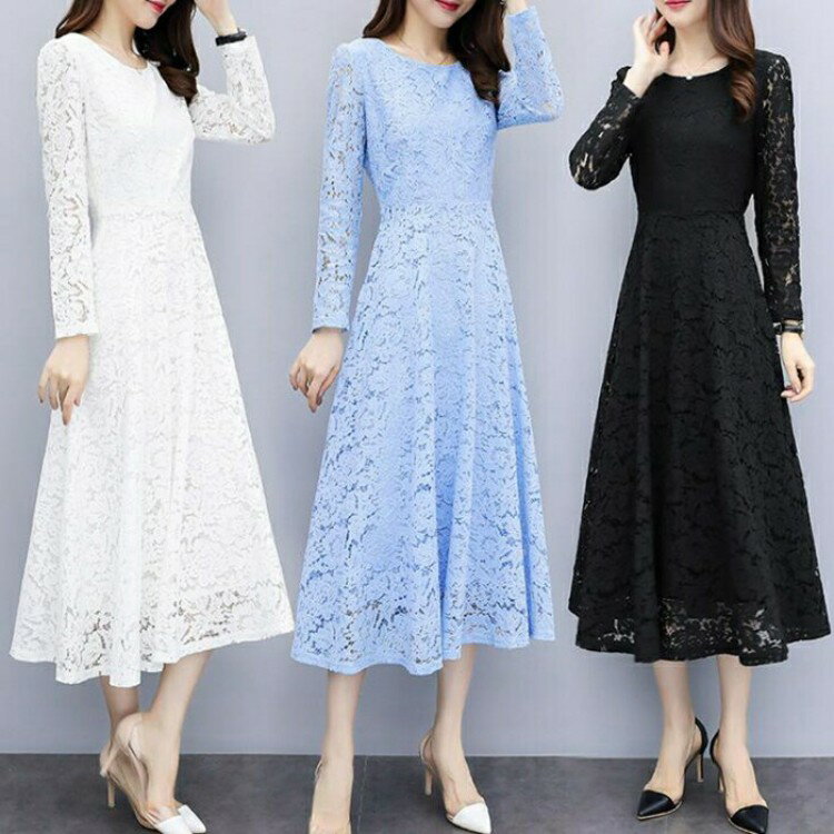 春秋 レディース ワンピース 人気 お洒落 長袖 レース ドレス 女性 無地 腰縛り ロングワンピース 氣質 個性 大人 上品 お母さん ファッション 普段着 ブラ ホワイト パーティー 結婚式