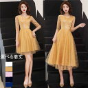 5カラー パーティードレス ミニ丈 ミモレ丈 袖あり 発表会 成人式 黒ドレス レディース ワンピース 花嫁 レースドレス 二次会 フォーマルドレス 大きいサイ...