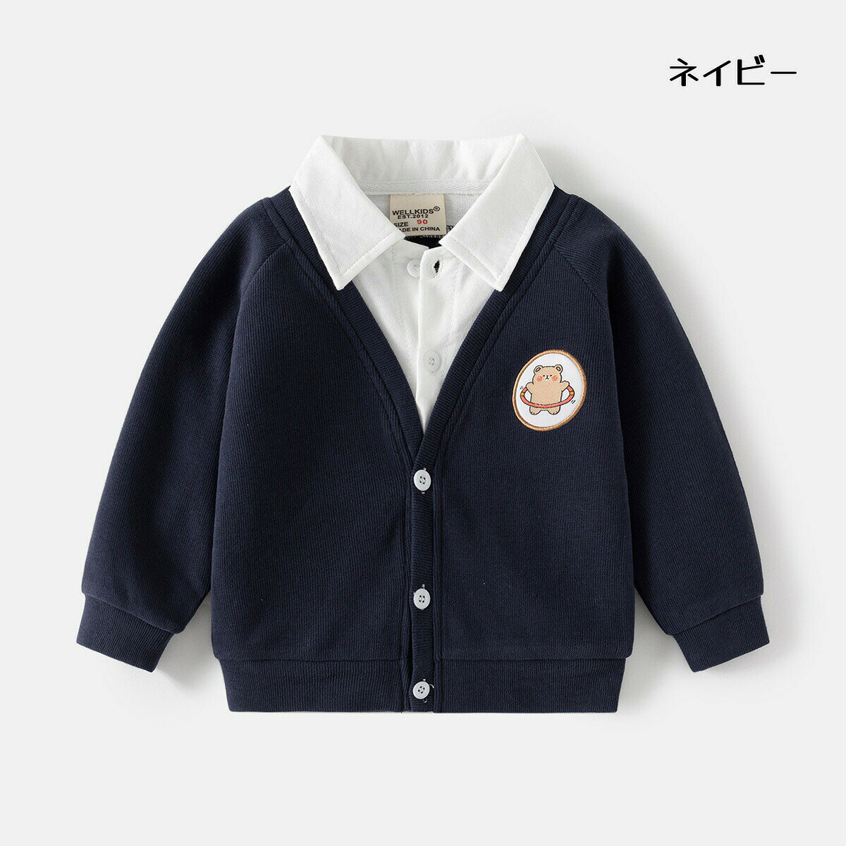 くらしプラスプラスのキッズ シャツ トップス パーカー 男の子 女の子 長袖 襟付き シャツ 重ね着風 レイヤード風 ベビー フォーマル シャツ フェイクレイヤード トレーナー 子供服 シャツ 子供用 春秋 ギフト プレゼント 通園 通学 お出かけ 入学式 卒業式｜アングル3