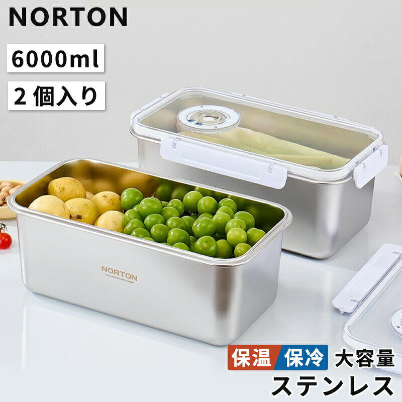 樂天商城 - NORTON ステンレス 弁当箱 角型 1段 保温庫 食洗機　対応 お弁当箱 ランチボックス 保 ステンレス弁当箱 保存容器 食品保存 フードボックス 大容量 6000ml 2 個入り