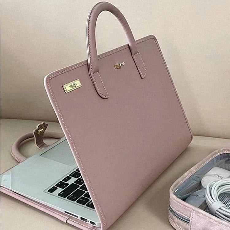 14インチ 16インチ 入れたまま 軽量 通気穴付き パッと開いてすぐ使える フリップカバー型 カバー pcケース 放熱性 PCバッグ 15.6インチ 出張 ノートパソコンバッグ 持ち手付き ピンク 耐衝撃 リモートワーク 薄型 女性 kurashisaido1-10011624 暮らし彩堂 サンプル画像2