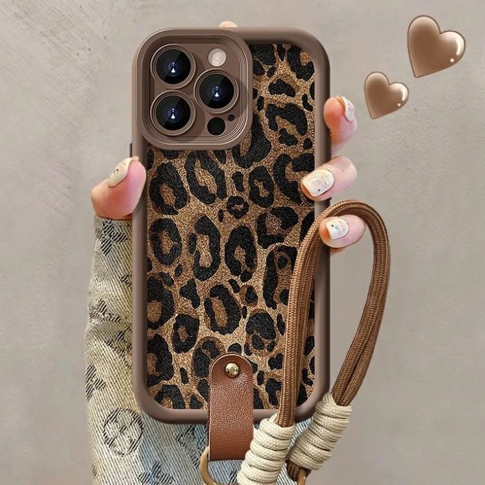 iPhone17ケース iPhoneケース レオパード ストラップ付 ヒョウ柄 iPhone16ケース 柄物 花柄 秋 冬 ハンドストラップ 便利 おしゃれ カメラ iPhone15ケース カメラ保護 kurashisaido1-10052333 暮らし彩堂 サンプル画像3