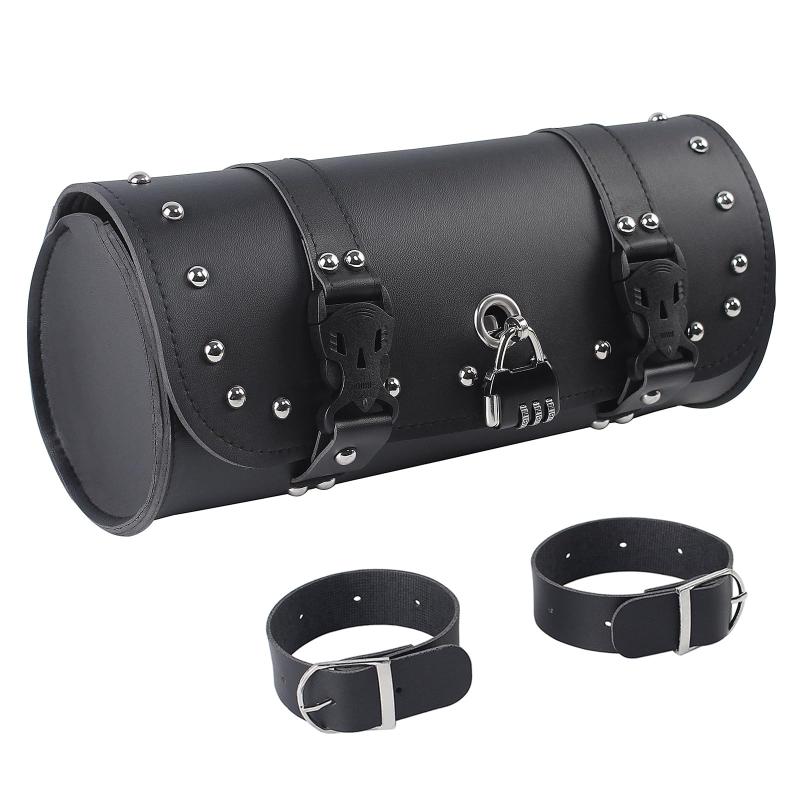 Baohatsu オートバイ用 汎用 バッグ PUレザー製 サドルバッグ ロールバッグ バックル開閉式 レトロ 小物 工具入れ 収納 ツーリング ブラック