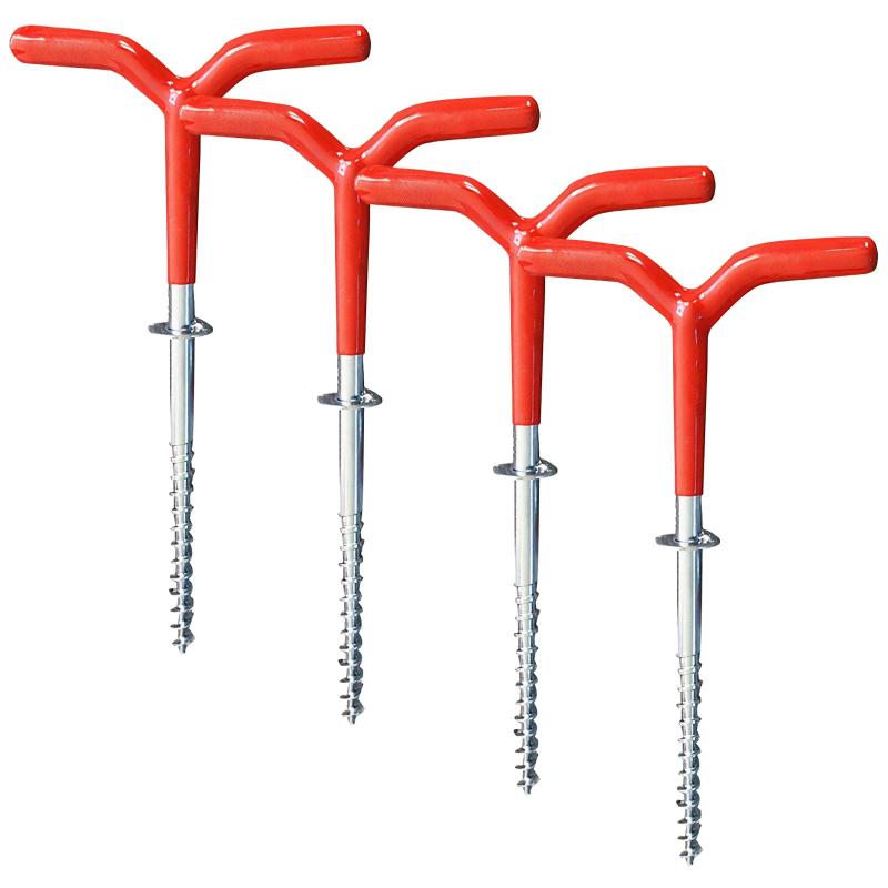 Morisho アイスペグ ロング ドリル 魚 ワカサギ 釣り テント 固定 v字 竿置き 氷 冬 キャンプ プラスチック ステンレス ネジ 赤